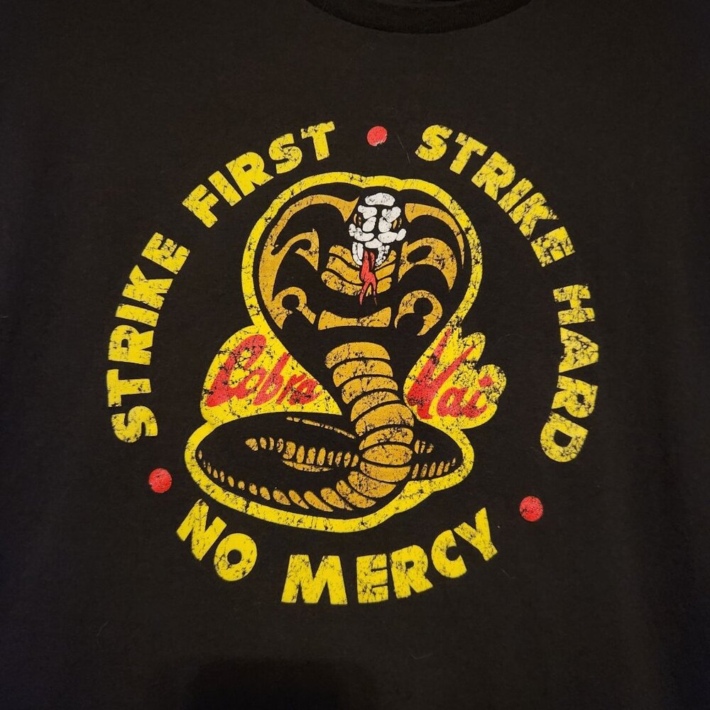 Cobra Kai Strike First Strike Hard No Mercy Graphic Tee Black XL Cotton
